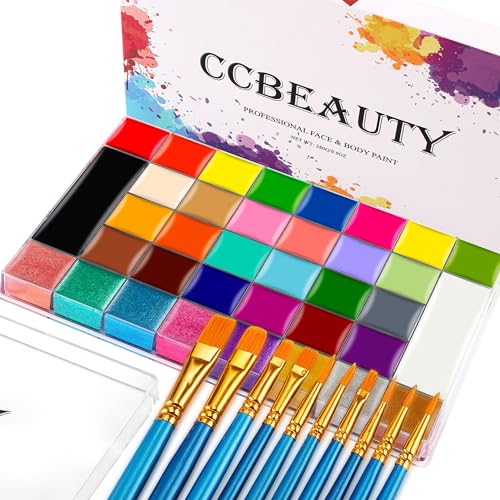 CCbeauty Professional 36 Colors Face Body Paint Kit, Largest Oil Based Hypoallergenic Neon Face Painting Palette Set with 10 Brushes for Halloween SFX Special Effects Cosplay Costume Makeup - color: 02