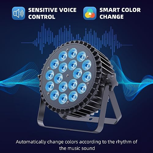 18LED Stage Lights RGBWA+UV 6in1 Par Can Lighting with DMX Control Sound Activated Uplights for Events Church DJ Show Wedding Stage Performances Party (1 Pack)
