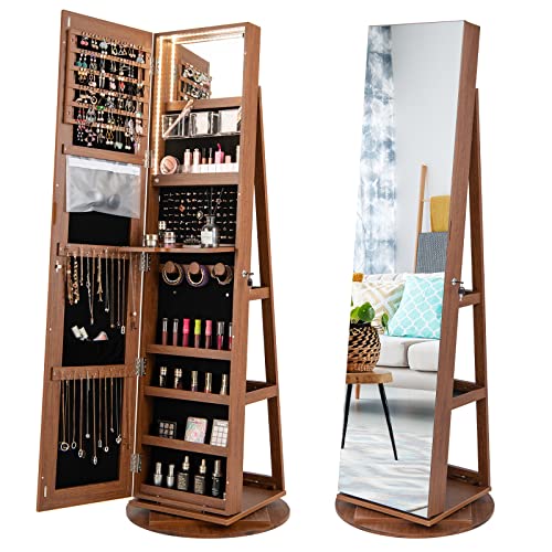 LOKO 360° Swivel Jewelry Cabinet, Lockable Jewelry Organizer (Brown) - color: Brown