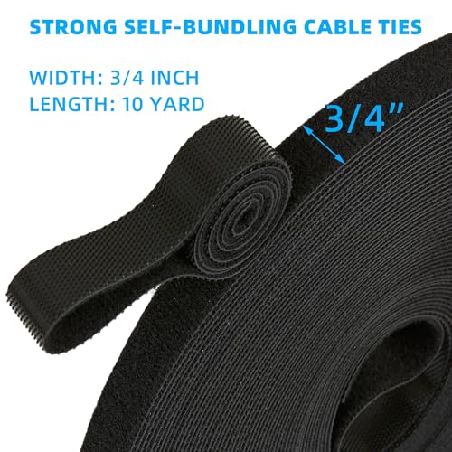 10 Yards x 3/4 inch Hook and Loop Roll, Reusable Fastening Cable Ties, Multi-Purpose Cable Management Wire Ties Cable Straps for Organizing Home, Office and Data Centers - color: 3/4inch-10yd