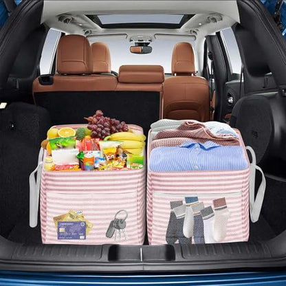 LHZK Standing Extra Large Utility Tote Bag with Metal Wire Frame and the Sides Rinforced, Extra Large Tote Bag with Handle, Reusable Grocery Bags Foldable, Beach Bag, Car Tote (Pink, 26''x15''x13'') - color: Pink, size: 26''x15''x13''-1 Pack