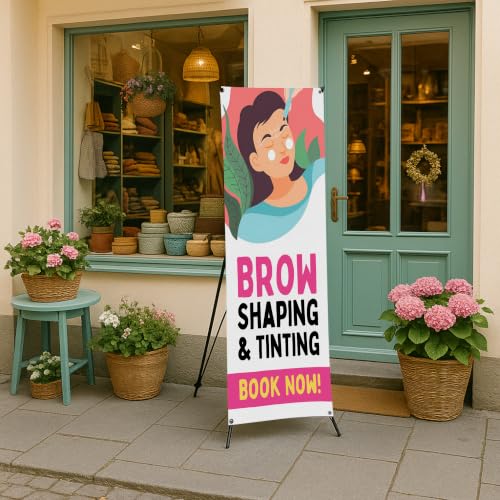 DreamController Lashes & Brows X-Stand Banner by DC | 30"x65" Adjustable Tripod Display | Brow Shaping Tinting Book Naw Vertical Banner for Trade Shows & Events | Made in USA | (Stand Not Included) - color: Brow Shaping Tinting Book Naw, size: X Banner -