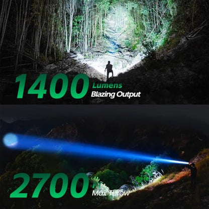 FORTO Compact Rechargeable Spotlight with Adjustable Focus, Handheld Spot Light with Stand, 2700ft Range, 3 Light Modes and LED Spot Lights Outdoor for Boating Hunting Camping Hiking - color: Green