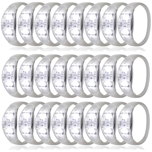 24 Pcs LED Glow Bracelets Sound Activated Bracelet Glow Bracelets with Flashing LED Strobe for Wedding,Carnival,Concerts , Night Events, Rave, Game Prizes, Birthday Party Favor (white) - color: White