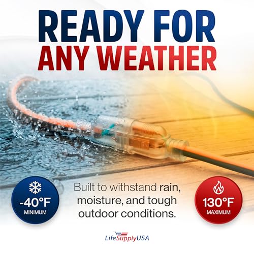 75ft Outdoor/Indoor Extension Cord 12/3 Gauge Extra Heavy Duty 3 Prong SJTW, Waterproof, Flexible Cold-Resistant Long Power Cord,15A 125V 1875W, Orange and Black by LifeSupplyUSA