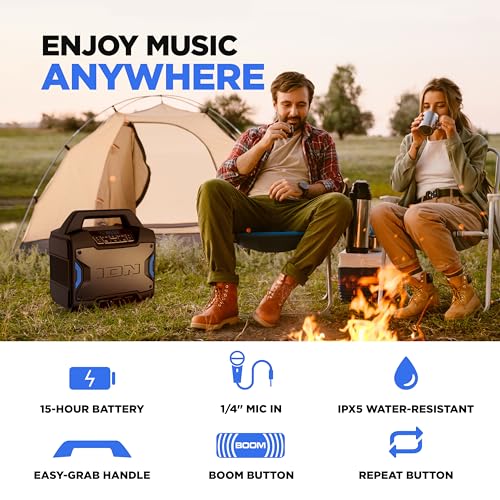 ION Tailgater Boom 60W Portable Bluetooth Outdoor Speaker | Water Resistant, Radio, Mic Input, USB Charging, Stereo Linking, Bass Boost and App Control, for Parties and Outdoor Events - style: 60W water-resistant