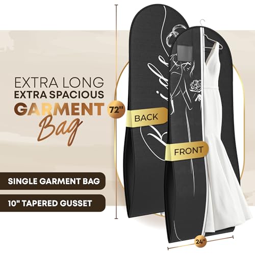 Your Bags Women’s Dress and Gown Garment Bag -72”x24” and 10” Tapered Gusset Prom Bags (Black/White Bridal) - color: Black/White Bridal