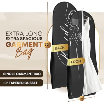 Your Bags Women’s Dress and Gown Garment Bag -72”x24” and 10” Tapered Gusset Prom Bags (Black/White Bridal) - color: Black/White Bridal