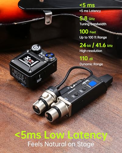 Xvive U45D True Stereo Wireless in-Ear Monitor System, 4 Monitoring Modes Stereo/L/R/Mix, 5.8GHz IEM for Musicians, Bands, Worship Teams, Dual XLR Inputs, Less Than 5ms Latency