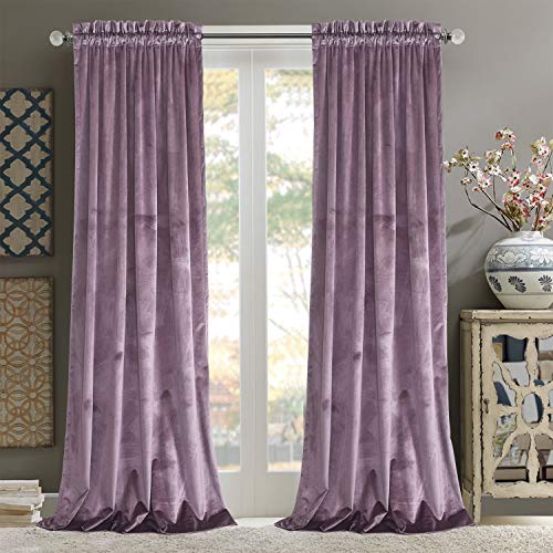 Roslynwood Velvet Lavender Curtain 63 inches Long - Curtains Light Blocking Rod Pocket Thermal Insulated Window Drapes for Dining Room/Living Room, 52Wx63L,2 Panels - color: Lavender, size: 52"W x 63"L (Pack of 2)