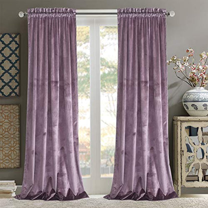 Roslynwood Velvet Lavender Curtain 63 inches Long - Curtains Light Blocking Rod Pocket Thermal Insulated Window Drapes for Dining Room/Living Room, 52Wx63L,2 Panels - color: Lavender, size: 52"W x 63"L (Pack of 2)