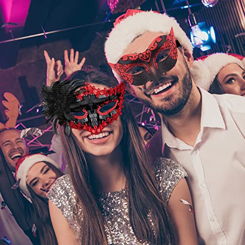 SIQUK Couple Masquerade Masks Set Venetian Party Mask Costume Mask - color: Black & Red