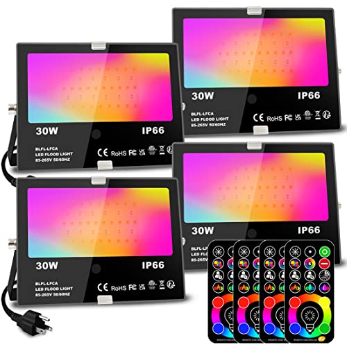 Led Flood Light Outdoor 30W,300W Equivalent, Color Changing RGB Lights - size: Pack of 4