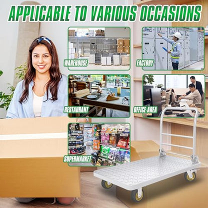 2600lbs Heavy Duty Platform Truck with Brake System (24" x 48") | Push Cart Dolly Foldable Flatbed Cart with 5'' Swivel Wheels Large Steel Platform Dolly Cart for Groceries, Garage, Warehouse - color: Silver - 48"x24" - 2600 Lbs