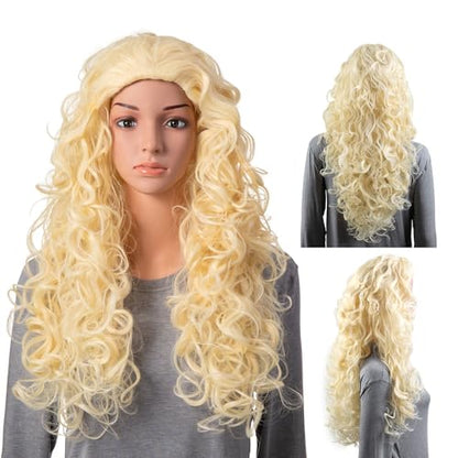 Onedor Long Hair Curly Wavy Full Head Halloween Wigs Cosplay Costume Party Hairpiece (613#-Pale Blonde) - color: 613#-Pale Blonde