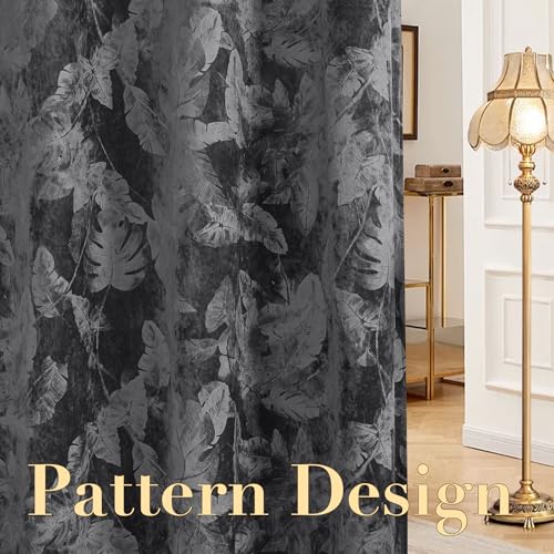 H.VERSAILTEX Velvet Leaf Pattern Curtains for Bedroom 63 Inches, Dark Gray | Luxury Velvet, Room Darkening, Light Blocking, Noise Reducing, Thermal Insulated, Grommet Top, 52 X 63 Inch, 2 Panels - color: Leaf-dark Gray, size: 52"W x 63"L (Pack of 2)