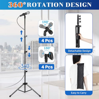 Relaxweex 4 Pcs Tripod Microphone Stand Boom Arm Floor Mic Stand with Carrying Bag and Mic Clips for Singing Stage Wedding Karaoke Church (Vertical Style) - style: Vertical Style