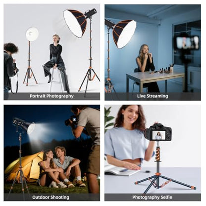 Light Stand with Flip Locks 81in/206cm - 49cm Folded Compact Aluminum Stand, Detachable Center Column, 5kg Capacity, Fits LED Video Lights & Camera Tripod