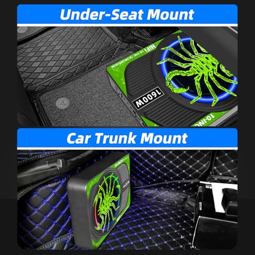 2026 Upgraded 10" 1600W Slim Under Seat Car Subwoofer with Built-in Amp & LED Ambient Lights - Low Profile Bass Sub for Car Audio Individual Controls (LPF/Gain/Bass Boost) High Output Distortion-Free - color: Green XZ