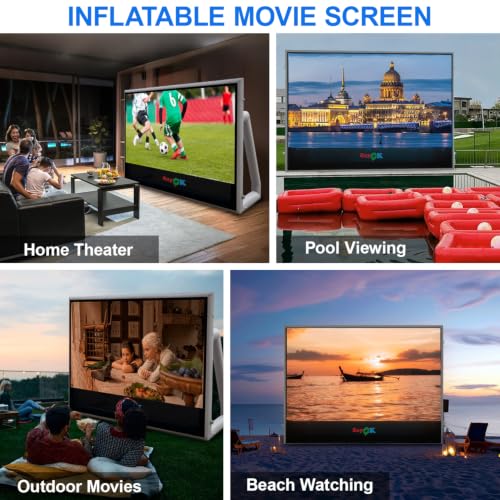 SAYOK 10FT(120IN) Inflatable Projector Screen, Movie Screen Outdoor | Quiet, Waterproof & Durable, High‑Quality TPU Material for World Cup, Ball Games, Outdoor Movies, Pool Parties Backyard