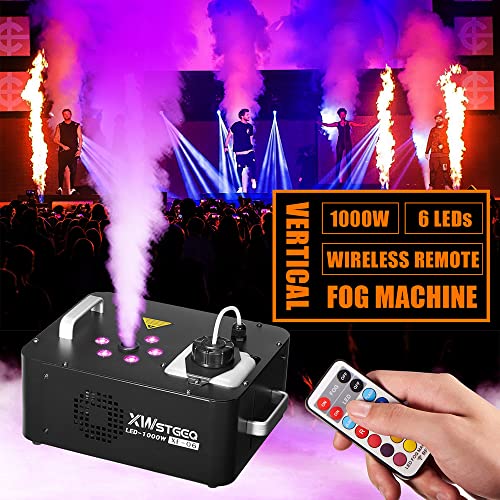 XWSTGEQ 1000W Vertical Fog Smoke Machine with LED Lights Wireless Remote