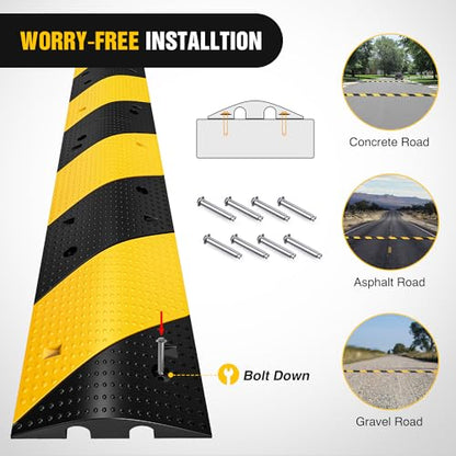 Nilight Rubber Speed Bumps with Cable Protector, 39.3", 2-Pack | 2 Channel Cable, Supports Cars and Trucks Up to 19,000 lbs, Suitable for Garages, Roads and Driveways