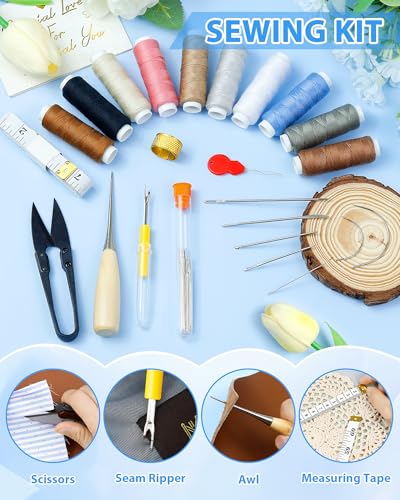 Upholstery Repair Sewing Kit, Heavy Duty Sewing Kit with Sewing Awl, 47PCS | Sewing Kit, Large-Eye Needles, Sewing Awl, Seam Ripper, Sewing Thread, Upholstery Repair, Leather Craft,DIY Crafts, Travel - color: 10 Color (Pack of 47)