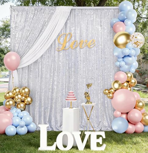 Silver Sequin Backdrop Curtain Drapes 8ftx8ft Glitter Fabric Photo Backdrop | Twilight Sparkle Photo Backdrop Curtain for Wedding/Baby Shower/Pincess Happy Birthday /Graduations/New Years/Theme Party - color: Silver, size: 8ftx8ft