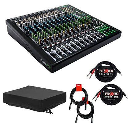 Mackie ProFXv3 Series, 16-Channel Professional USB Effects Mixer with Built-In Effects Bundle with Gator GMC-2222 Mixer Dust Cover, 2x Pig Hog PB-S3410 Stereo Cable, and 2x XLR-XLR Cable