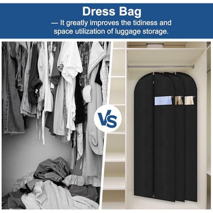 Dress Bags for Gowns,2 PCS 60" Long Dress Garment Bag, Garment Bags for Hanging Clothes,Dress Cover with Clear Window for Women's Coats, Formal Gowns, and Evening Dresses (Black) - size: 24"×60"