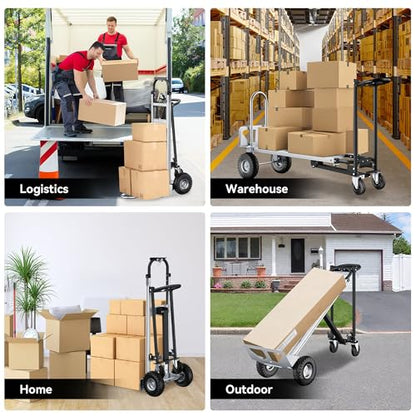 4-in-1 Convertible Dolly Cart, 850LBS Aluminum Alloy | Heavy Duty Hand Truck Dolly with wheels & Non-Slip Handle, Collapsible Cart for Luggage, Cartons, Warehouse, Office, Black - size: Large-Black
