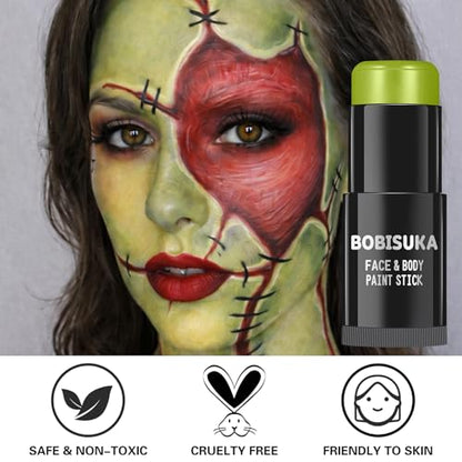 BOBISUKA Ogre Green Face Body Paint Stick, Light Green Eye Black Painting Sticks for Sports, Facepaints Makeup for Halloween Goblin Zombie Witch Camo Hulk Cosplay Special Effects Costume SFX - color: Ogre Green