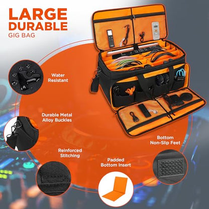 Large DJ Cable File Bag, Heavy Duty Gig Bag 17" Laptop Sleeve with Padded Dividers for Musicians, Professional Gear Cords, Microphone, Travel