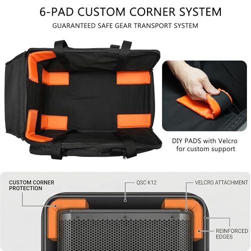 12" Speaker Bag, Top Handle Access & 6 Repositionable Pads | Fits QSC K12.2; padded, cable pockets, water-resistant zipper (24.5 x 14.4 x 14.4 in) - size: 12" Speaker(24.5 x 14.4 x 14.4 in)