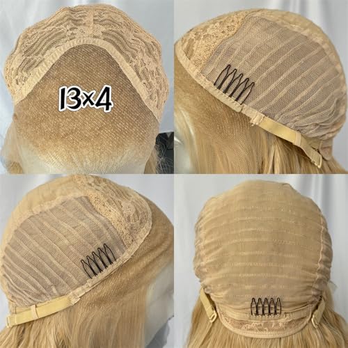RDY Ash Blonde Long Body Wave Lace Front Synthetic Wig 24inch Mix Blonde Loose Wavy Lace Front Wigs for Women Heat Fiber Hair Half Hand Tied Cosplay Daily Use Wig - color: Ash Blonde