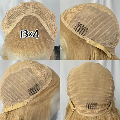 RDY Ash Blonde Long Body Wave Lace Front Synthetic Wig 24inch Mix Blonde Loose Wavy Lace Front Wigs for Women Heat Fiber Hair Half Hand Tied Cosplay Daily Use Wig - color: Ash Blonde