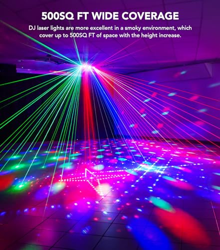 KeoBin DJ Lights for Parties, Pro 6 in 1 DMX & Sound Activated Laser Light Show Machine with Disco Ball Light, RGBW & UV Strobe Party Lights Indoor for Rave Club Dance Bar Gig DJ Lighting | Disco Ball Lights, Wide Laser Beams, RGBW+UV Strobes, DMX512, Rem