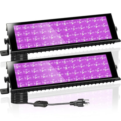 2pcs 120W LED Black Light Bar, Blacklight Glow Party, IP66 Waterproof Flood Light with 10ft Cord+Switch, Glow in The Dark for Halloween, Party, Birthday, Body Paint, Fluorescent Poster, Bedroom - size: 2 Piece