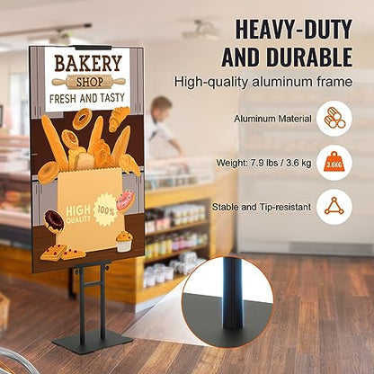 VEVOR Poster Stand, Adjustable Height Up to 75", Double-Sided Heavy Duty Pedestal Sign Holder, Floor Standing Sign Holder Banner Stand with Shock-absorbing Base for Display, for Board and Foam, Black | Double-Sided Floor Standing Sign Holder Banner Stand