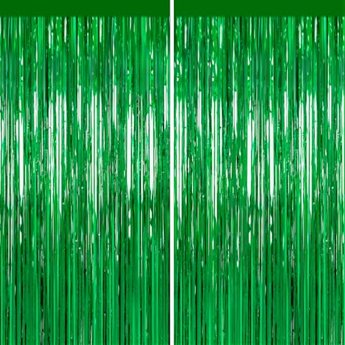 Green Tinsel Backdrop, 2 Pack Foil Fringe Curtains for Party Decor - color: Green, size: 39.4"W x 78.7"L (Pack of 2)