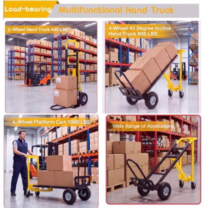 1000 LBS Heavy Duty Steel Hand Truck, 4-in-1 Convertible Dolly Cart - color: Yellow