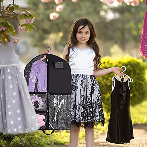 Qchengsan Waterproof Hanging Garment Bag,2 Pack 40 inch Bags for Clothes,Garment Travel Storage,Dance Clothes Bag,Kids Bag Dance Costumes,Sports,Skating,Theatre,Beauty Pageants 2 / Black - color: 2 Pack / Black