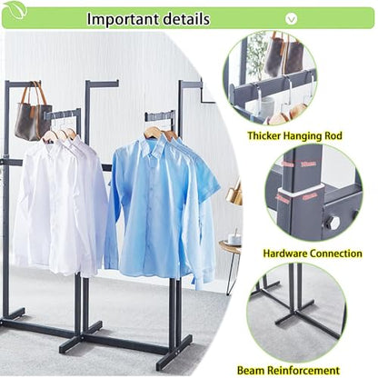 Floor Standing Metal Garment Rack - Heavy Retail Display Racks With Wheels | 10 Arms Clothing Rack, Square Tubing Portable Shirt Rack, Merchandise Display RackFor Hanging Clothes (XL-Black) - color: XL-Black