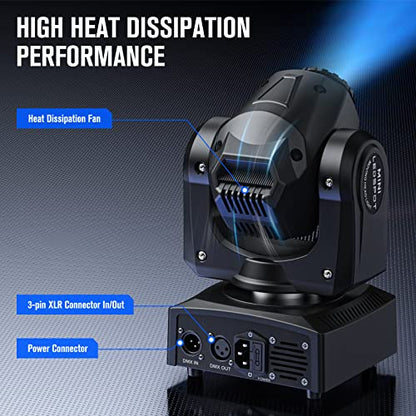 Moving Head DJ Lights, U`King 50W LED Moving Head Light with 7 Gobos 7 Colors and Open White Beam Spotlight by DMX and Sound Activated for Wedding DJ Disco Parties Live Show Church Bar (Set of 4)