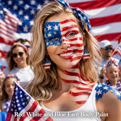 Go Ho Red White and Blue Face Paint Palette,Washable Patriotic Face Body Paint,4th of July Accessories, Face Painting Kit for Independence Day 250 Anniversary USA Face Makeup - color: Red White and Royal Blue