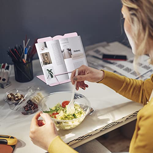 Honagu Book Stand Metal Desk Book Holder, Book Holders for Reading Hands Free, Adjustable Cookbook Documents Holder, Portable Bookstand for Music Books, Textbook, Recipe, Tablet, Ipad (Macaron Pink) - color: Macaron Pink