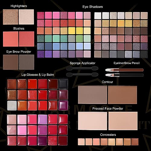 CHARMCODE Full Makeup Kit, Makeup Sets for Women Full Kit, All in One Make Up Gift Set for Girls & Women with Eyeshadow,Liquid Lipstick,Foundation,Mascara,Blush,Eyeliner,Contour,Brushes and More - color: Ultimate Full Makeup Kit