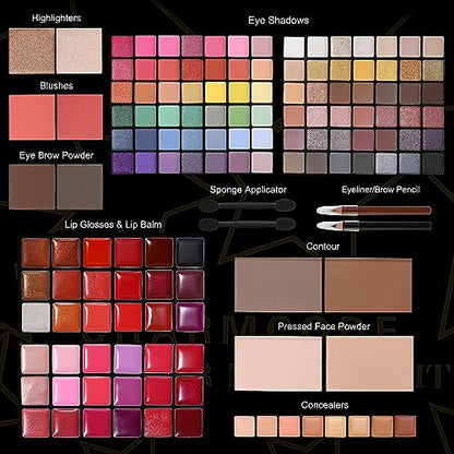 CHARMCODE Full Makeup Kit, Makeup Sets for Women Full Kit, All in One Make Up Gift Set for Girls & Women with Eyeshadow,Liquid Lipstick,Foundation,Mascara,Blush,Eyeliner,Contour,Brushes and More - color: Ultimate Full Makeup Kit