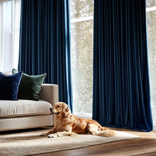 MIULEE Navy Blue Velvet Curtains 63 Inch Long 2 Panels, W40 x L63 | Luxury Super Soft, Thermal Insulated, Room Darkening Drapes, Rod Pocket Design, Window Curtains for Bedroom Living Room - color: Navy Blue, size: 40"W x 63"L (Pack of 2)