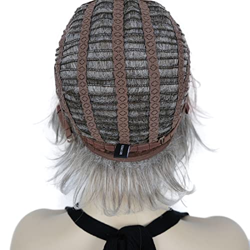 Lydell 8" Short Layered Shaggy Wavy Full Synthetic Wig (48T Light Gray with Dark Root) - color: 48T Gray with Dark Root